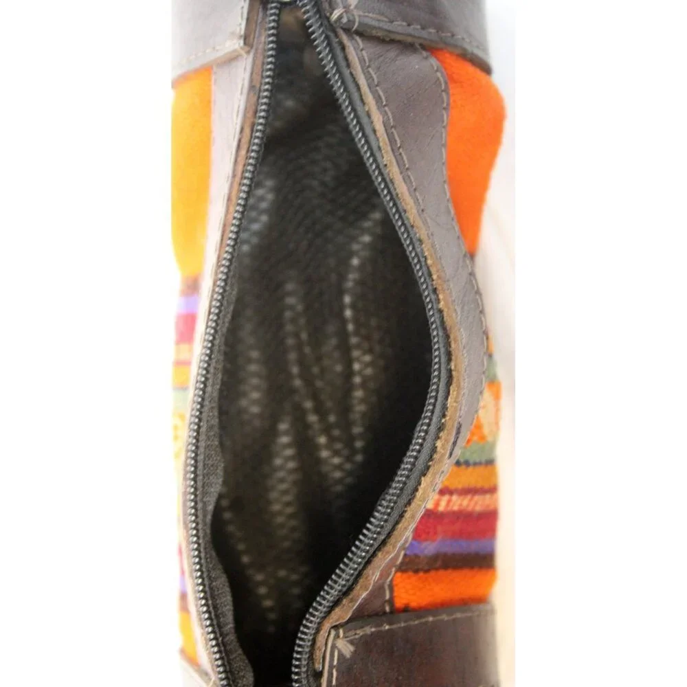 Peruvian Peru Pencil Stationary Case Cylinder Woven Native Blanket Leather Pouch
